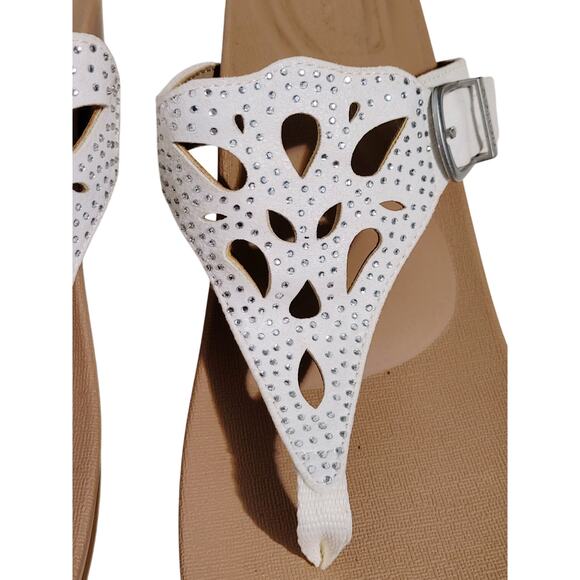 Aetrex Tasha Thong Wedge Sandals Rhinestone Embellished White Womens Size 10.5 - Picture 4 of 9